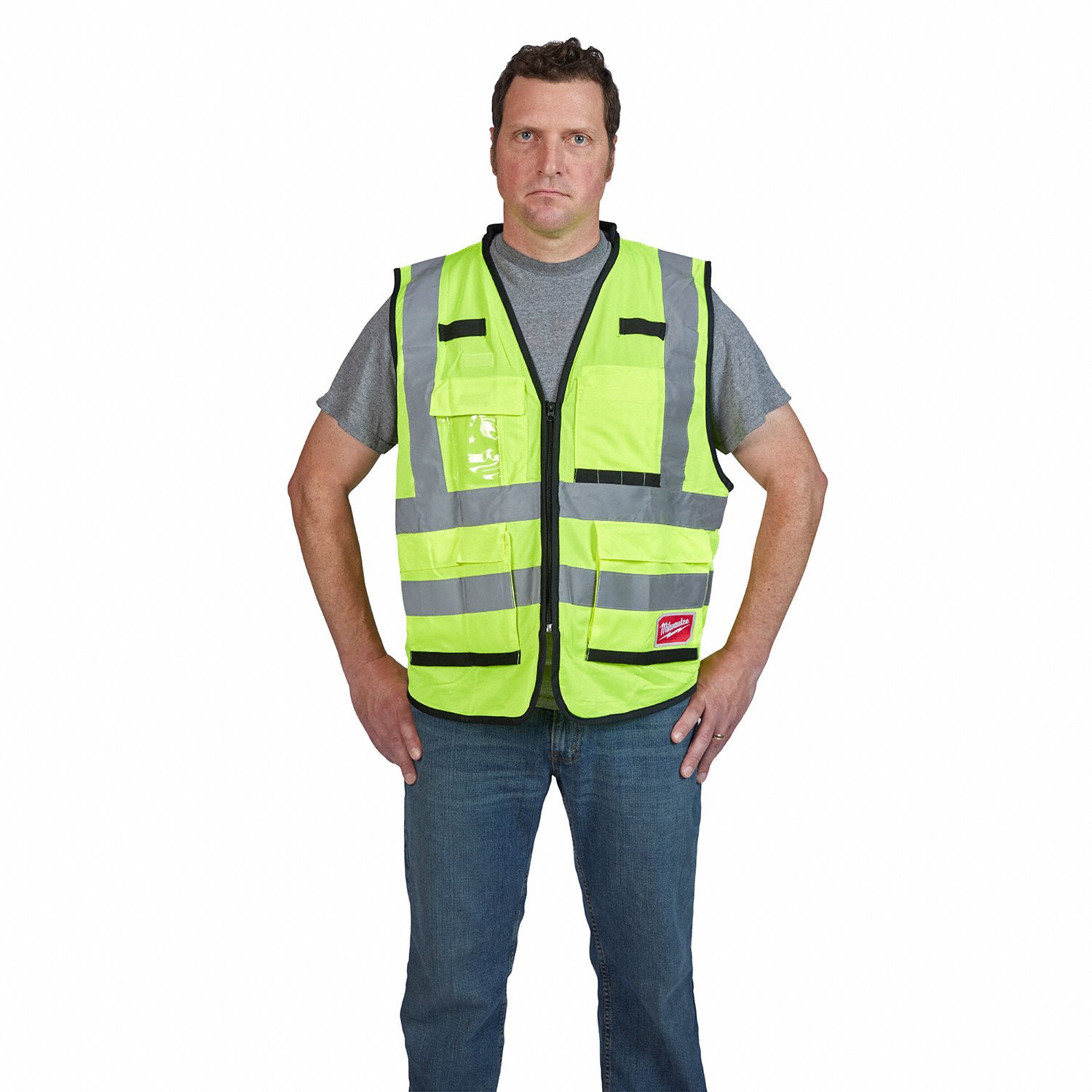 MILWAUKEE Yellow/Green, Silver, Safety Vest, Type R, Class 2, Zipper, L/XL 55FF2248735042