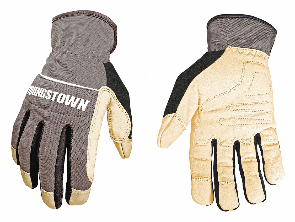 Leather Gloves, Gray, Grade A, 2XL, PR