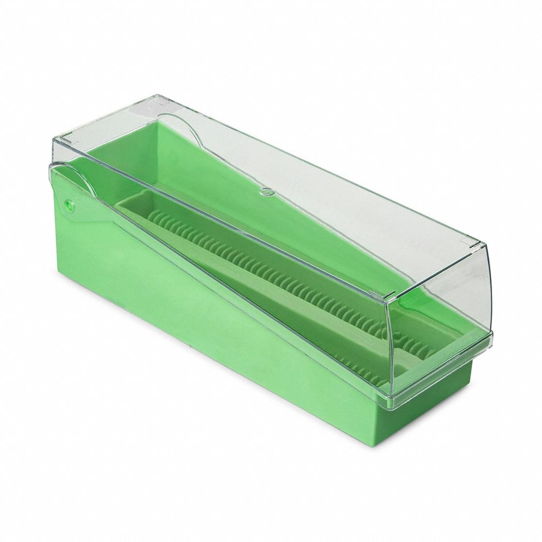 Microscope Slide Box: Plastic, 240 mm Overall Lg, 3.25 in Overall Wd, Green, 3 in x 1 in Size Slides