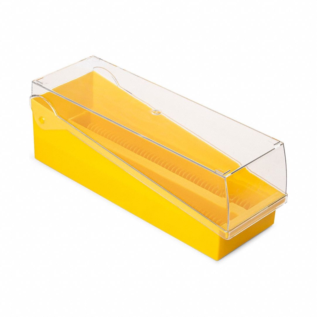 Microscope Slide Box: Plastic, 240 mm Overall Lg, 3.25 in Overall Wd, Yellow, 200 Compartments