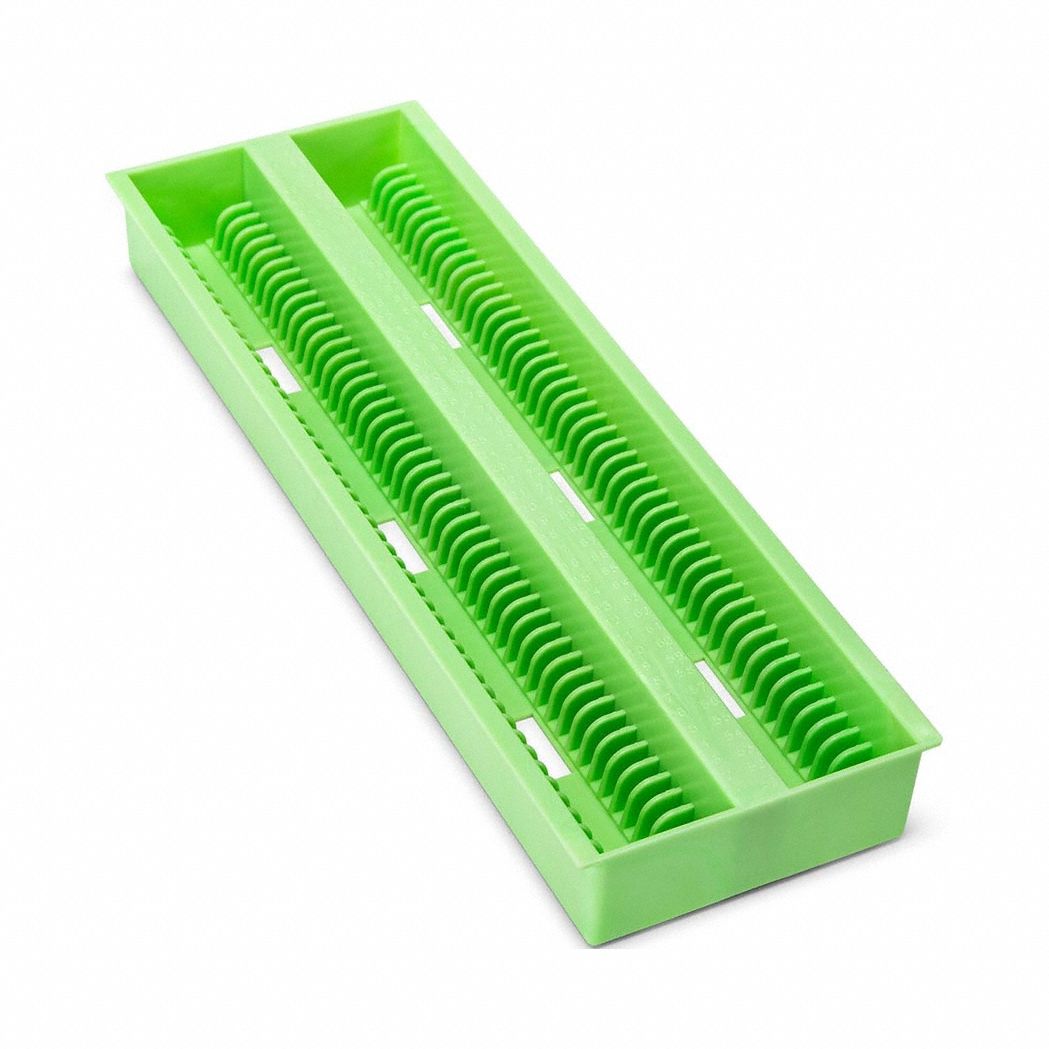 Slide Tray: Plastic, 240 mm Overall Lg, 85 mm Overall Wd, Green, (200) Slides, 240 x 85 x 95 mm