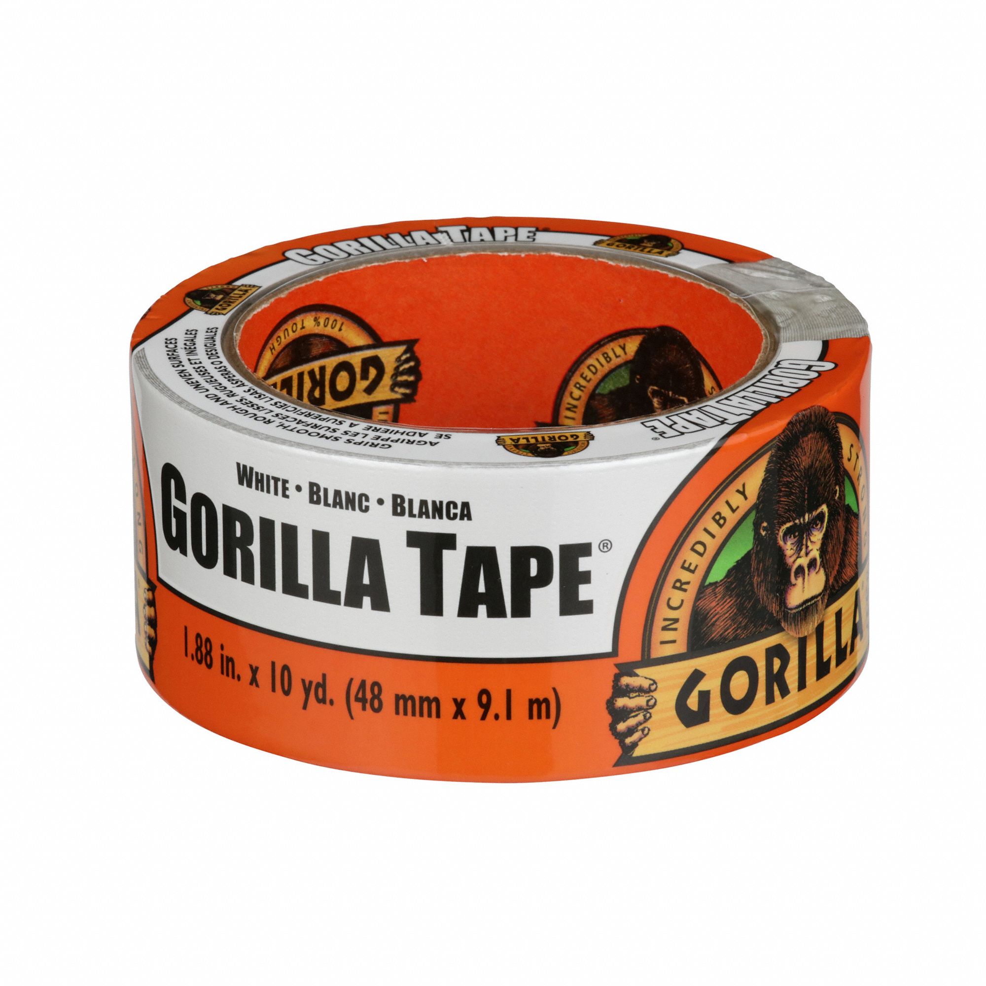 GORILLA Duct Tape Gorilla, Heavy Duty, 1 7/8 in x 10 yd, White, Continuous Roll, Pack Qty 1