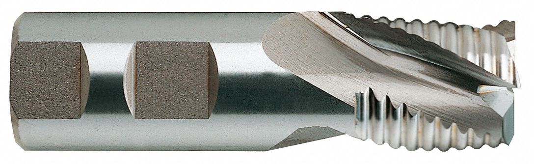 Roughing End Mill: Cobalt, 3 Flute, Coarse Pitch, 1" Mill Dia, 1" LOC, 3-1/2" OAL