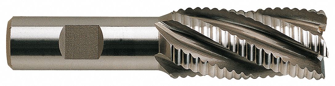 Roughing End Mill: Cobalt, 4 Flute, Coarse Pitch, 1/2" Mill Dia, 1-1/4" LOC, 3-1/4" OAL