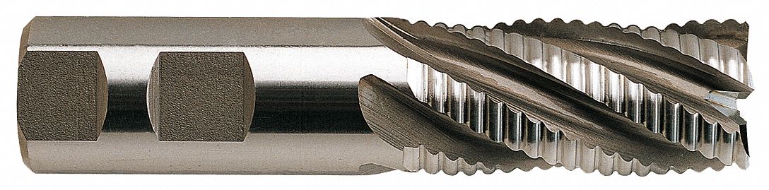 Roughing End Mill: Cobalt, 4 Flute, Coarse Pitch, 1/2" Mill Dia, 1-1/4" LOC, 3-1/4" OAL