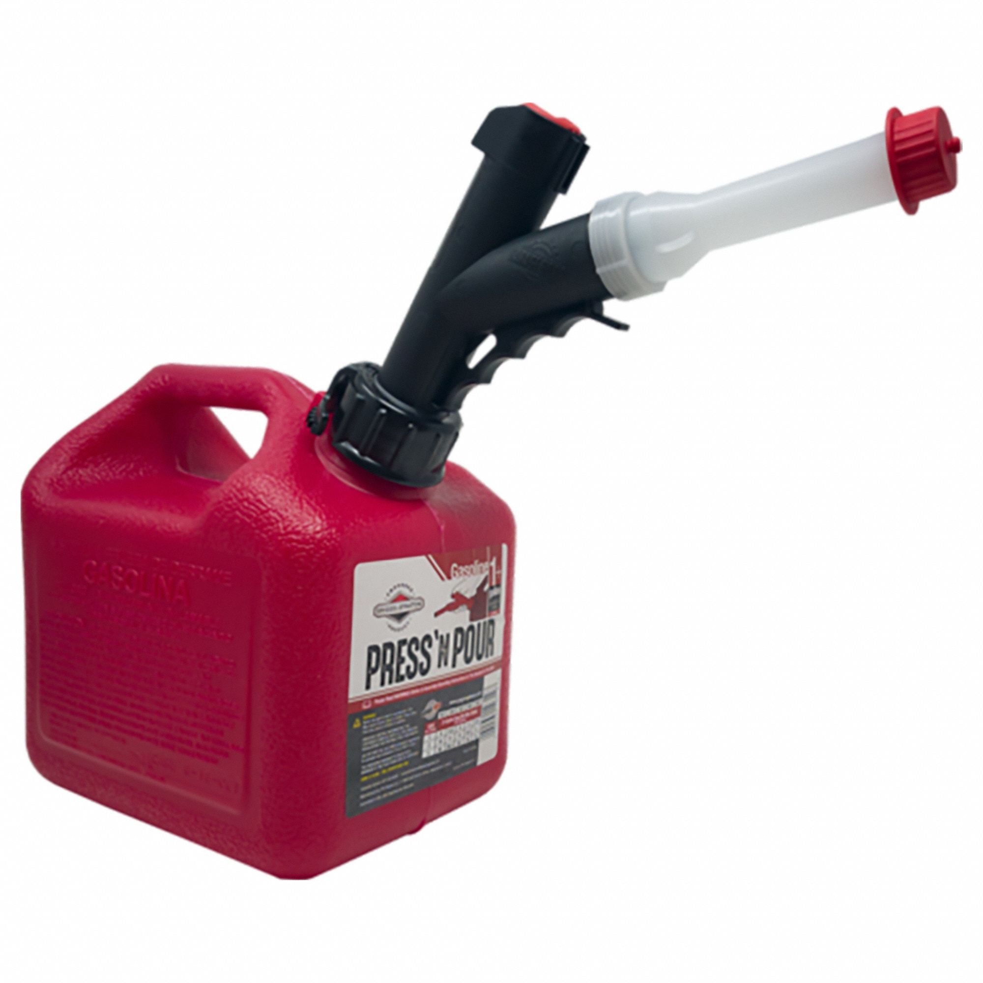 Gas Can: 1 gal Capacity, Self, Red, Plastic