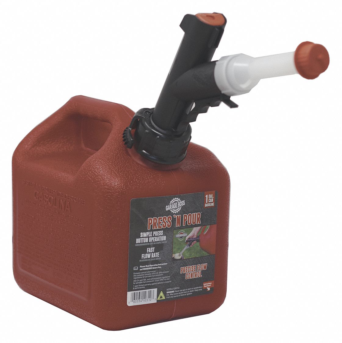 Gas Can,  Plastic,  1 gal Capacity,  8 in Height,  8 in Length,  6 in Width,  Self Venting
