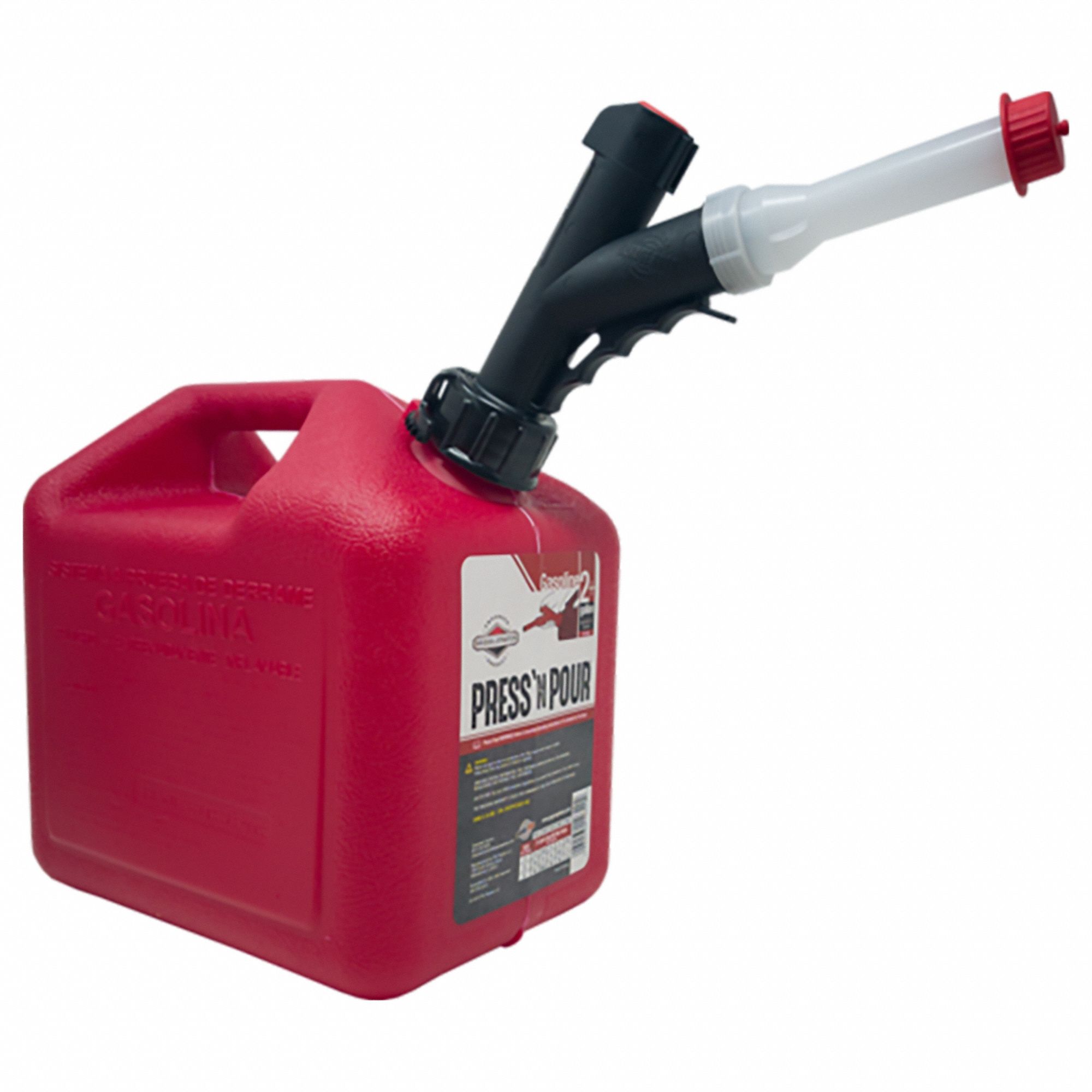 Gas Can: 2 gal Capacity, Self, Red, Plastic