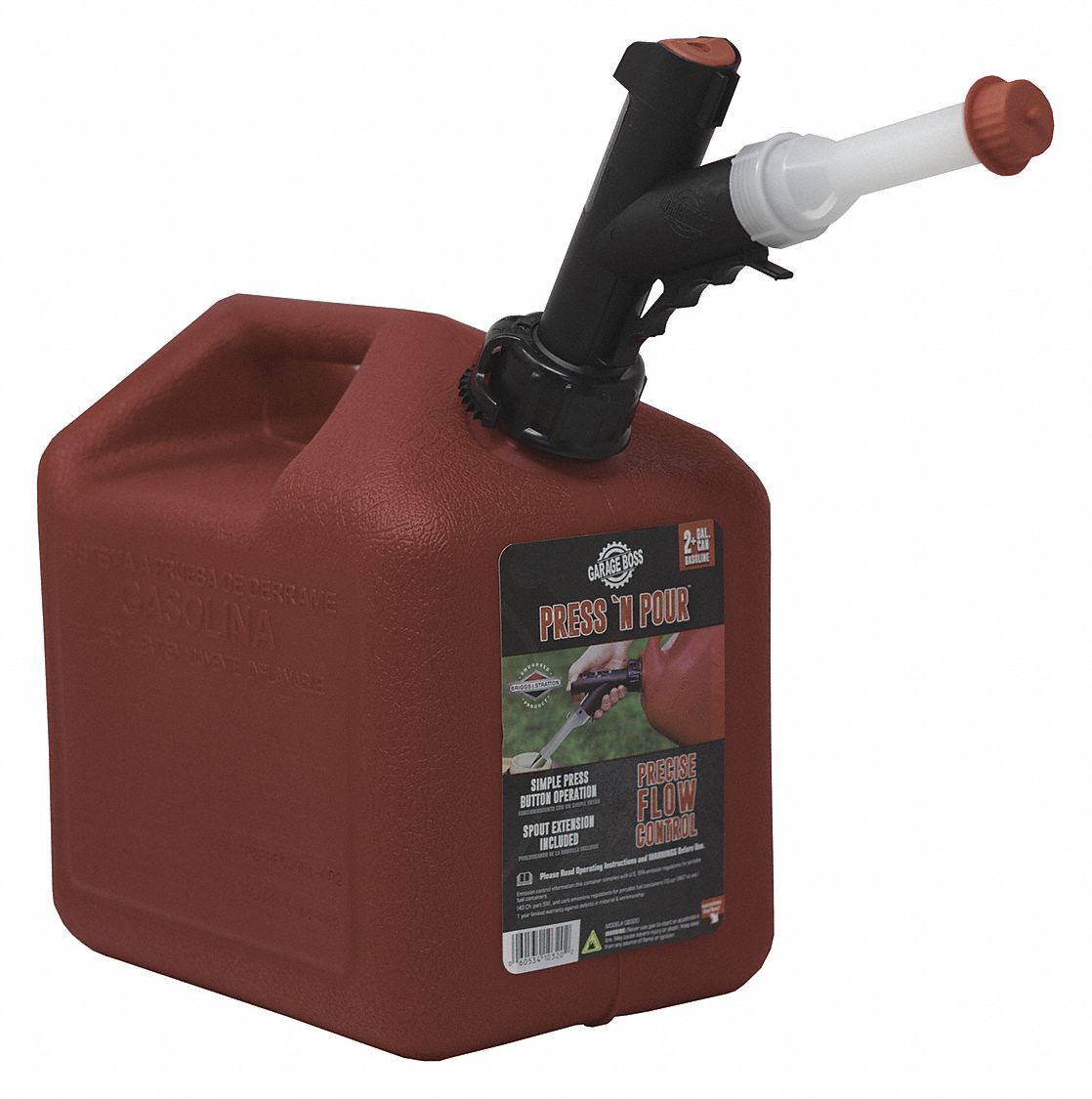 Gas Can,  Plastic,  2 gal Capacity,  10 in Height,  10 in Length,  7 in Width,  Self Venting