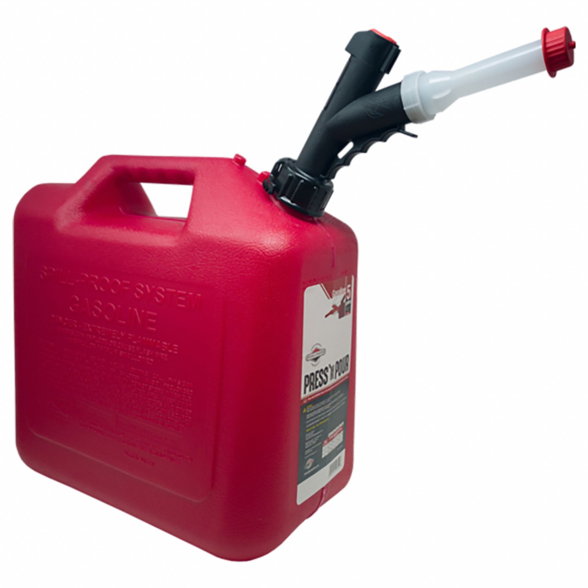 Gas Can: 5 gal Capacity, Self, Red, Plastic