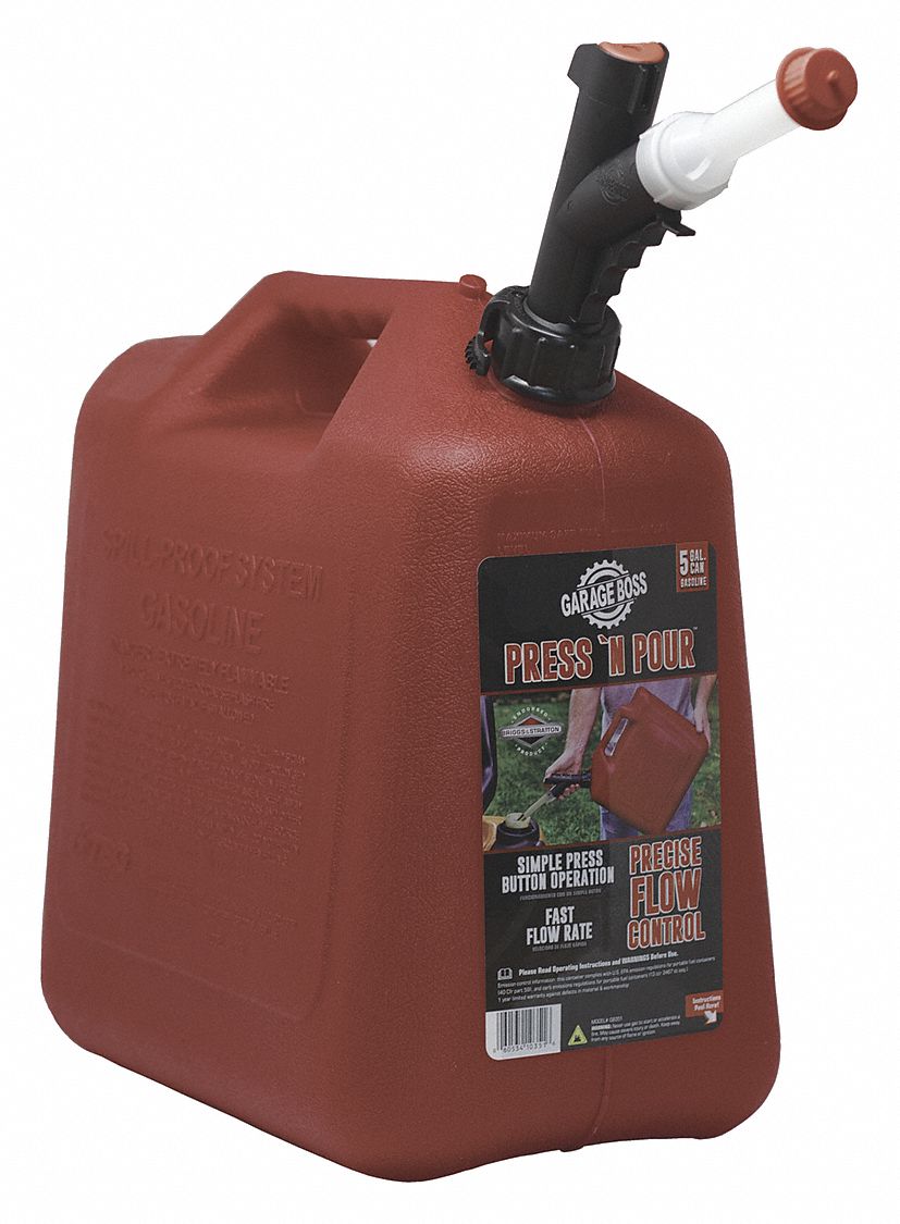 Gas Can,  Plastic,  5 gal Capacity,  14 in Height,  14 in Length,  7 in Width,  Self Venting