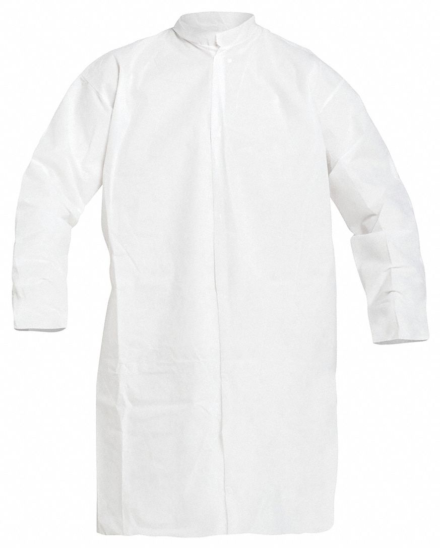 Disposable Lab Coat: ProShield®, Mandarin Collar, Snaps Closure, 0 Pockets, Elastic Cuff, M