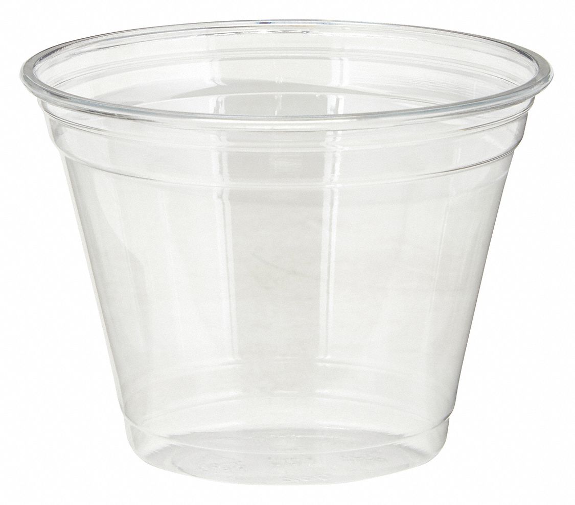 Disposable Cold Cup: 9 oz Capacity, Clear, Plastic, Unwrapped, Patternless, 1, 000 PK