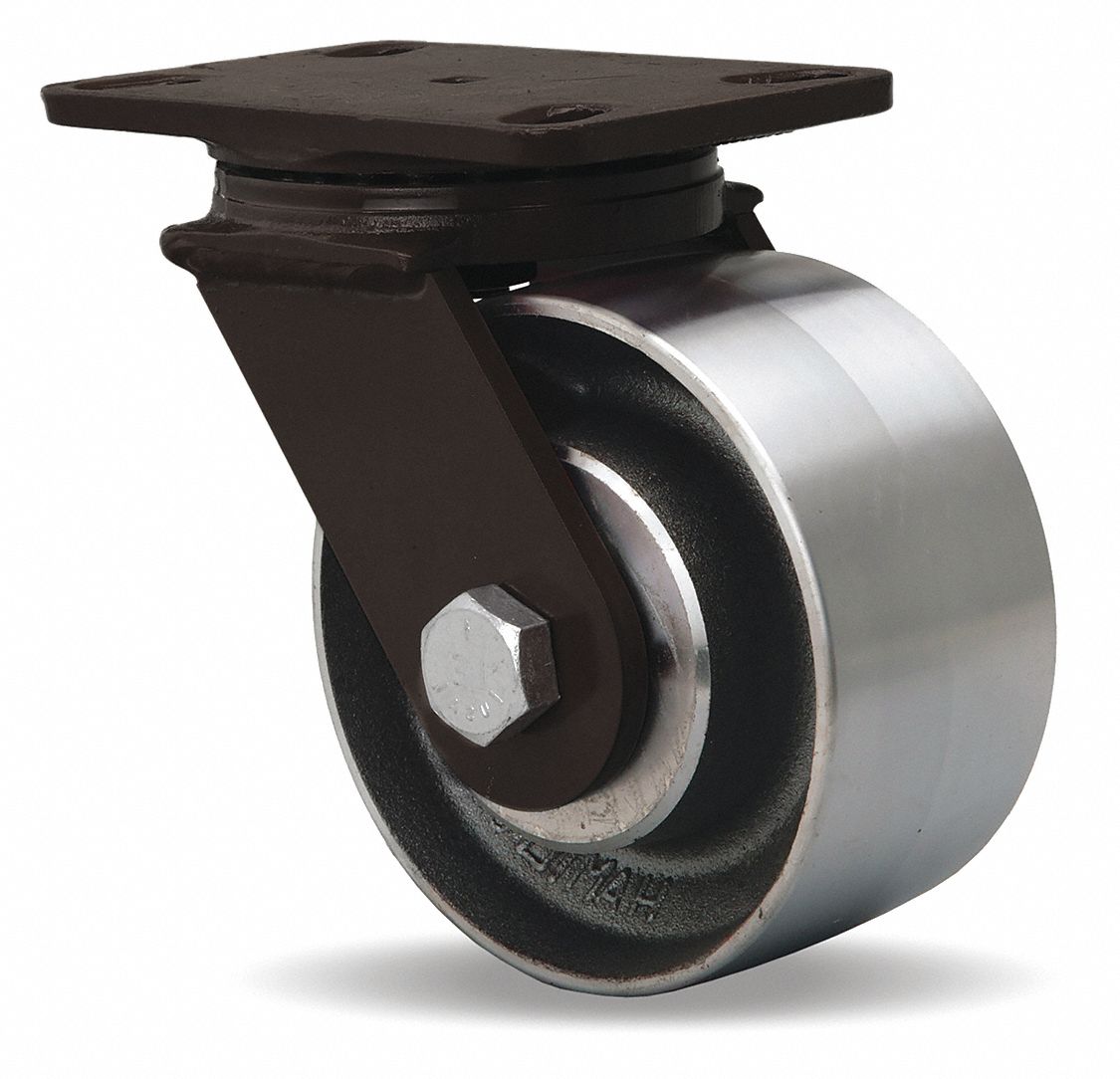 Plate Caster: Swivel, Steel, 6 in Wheel Dia, 3 in Wheel Wd, 7 1/2 in Mounting Ht, Rectangle