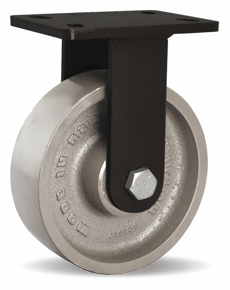 Plate Caster: Rigid, Iron, 8 in Wheel Dia, 3 in Wheel Wd, 10 1/4 in Mounting Ht, Rectangle