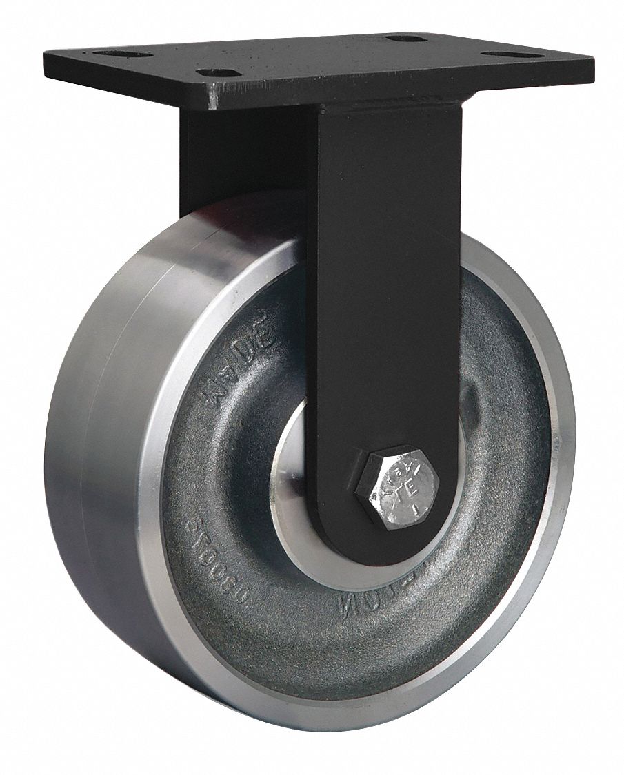 Plate Caster: Rigid, Steel, 8 in Wheel Dia, 3 in Wheel Wd, 10 1/4 in Mounting Ht, Rectangle