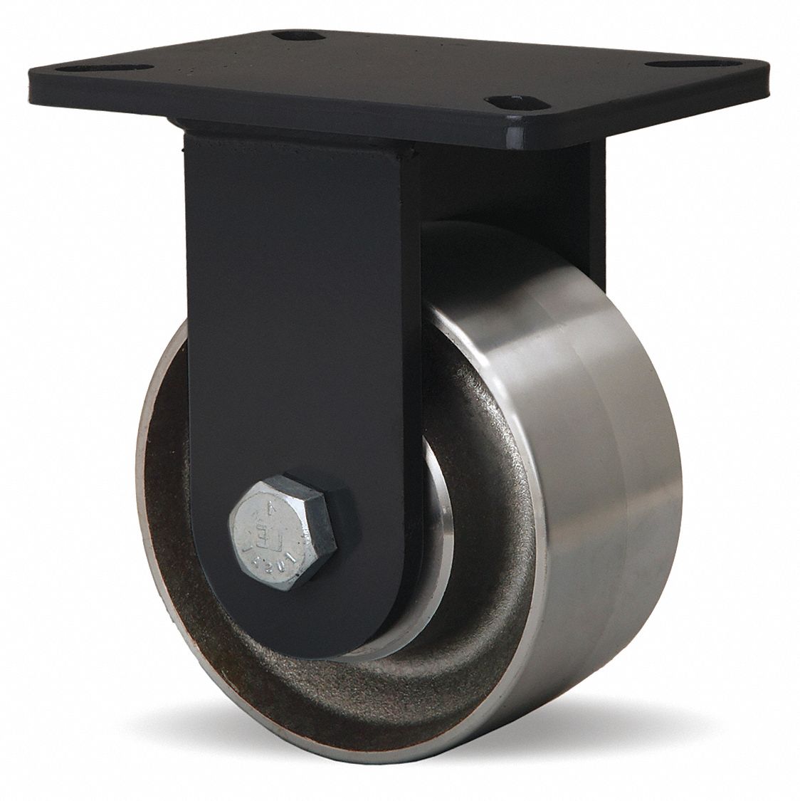 Plate Caster: Rigid, Steel, 6 in Wheel Dia, 3 in Wheel Wd, 8 in Mounting Ht, Rectangle