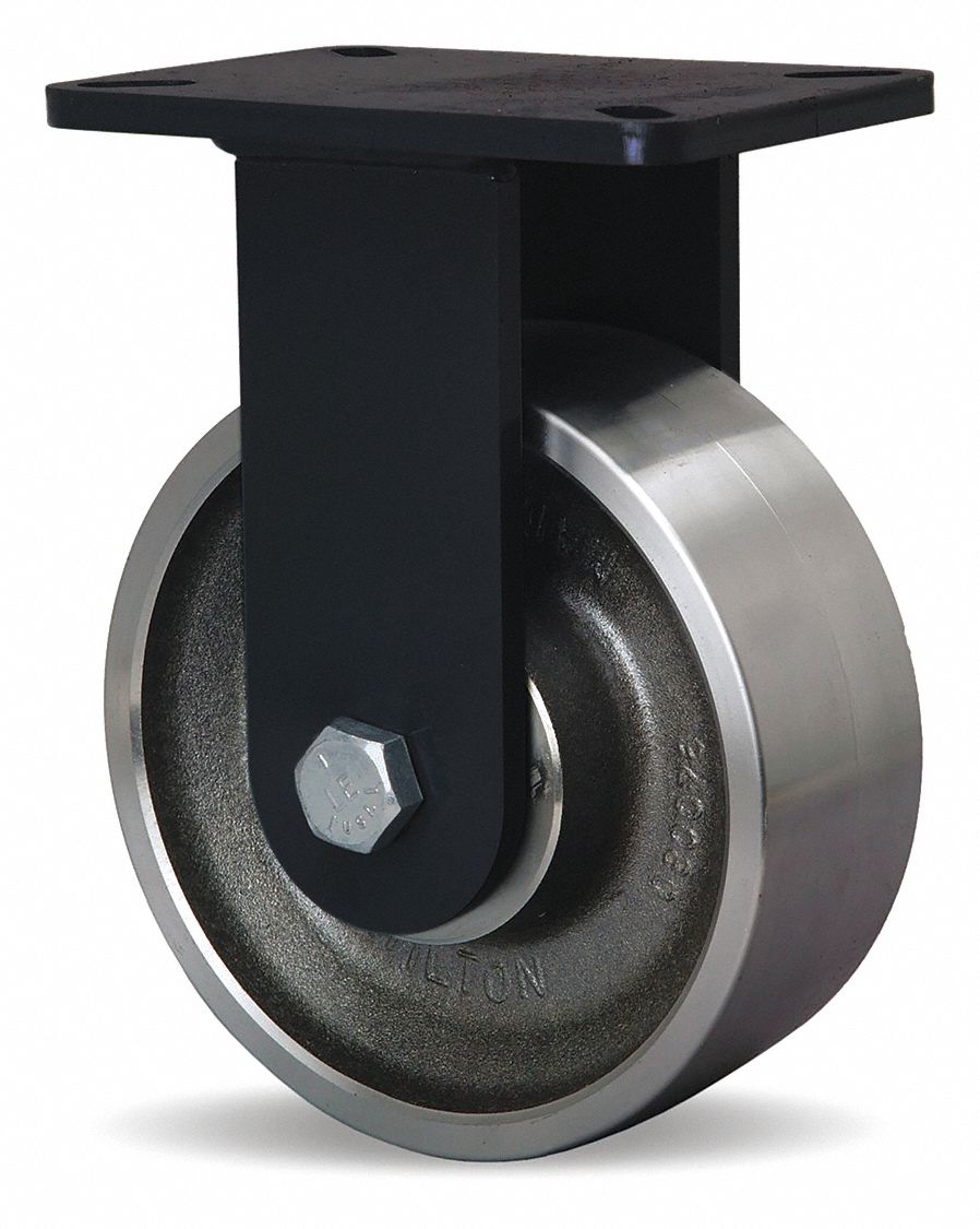 Plate Caster: Rigid, Steel, 8 in Wheel Dia, 3 in Wheel Wd, 10 1/2 in Mounting Ht, Rectangle