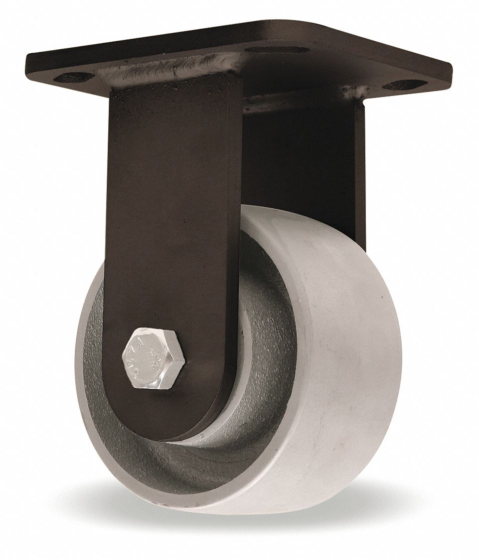 Plate Caster: Rigid, Iron, 4 in Wheel Dia, 2 in Wheel Wd, 5 5/8 in Mounting Ht, Rectangle