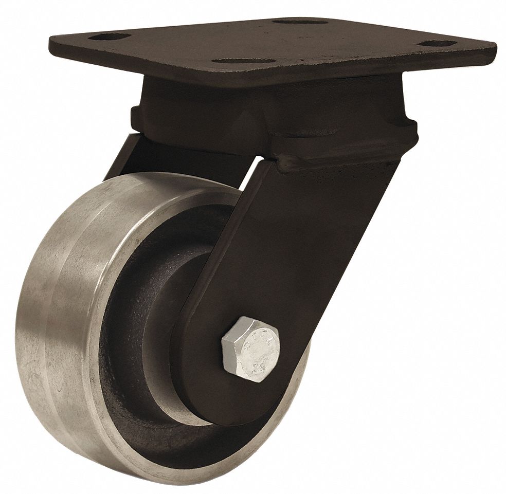 Plate Caster: Swivel, Steel, 4 in Wheel Dia, 2 in Wheel Wd, 5 5/8 in Mounting Ht, Rectangle