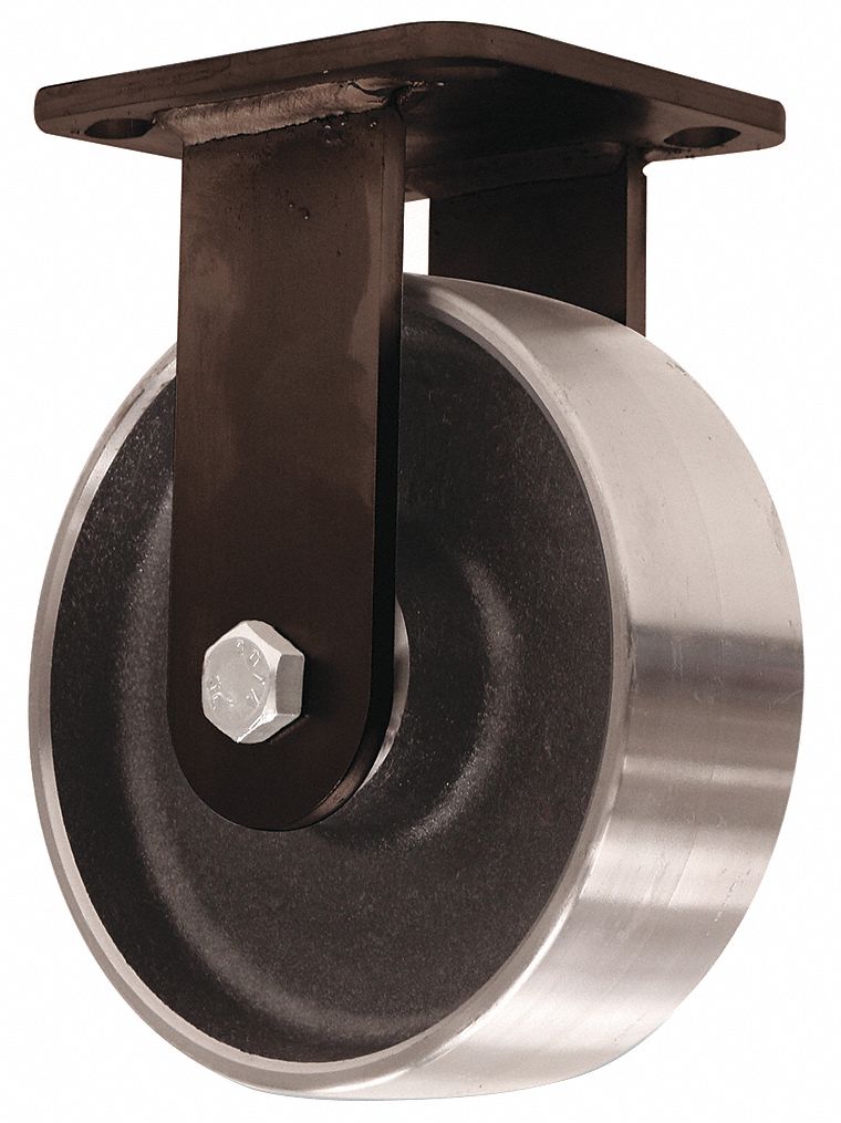 Plate Caster: Rigid, Steel, 4 in Wheel Dia, 2 in Wheel Wd, 5 5/8 in Mounting Ht, Rectangle