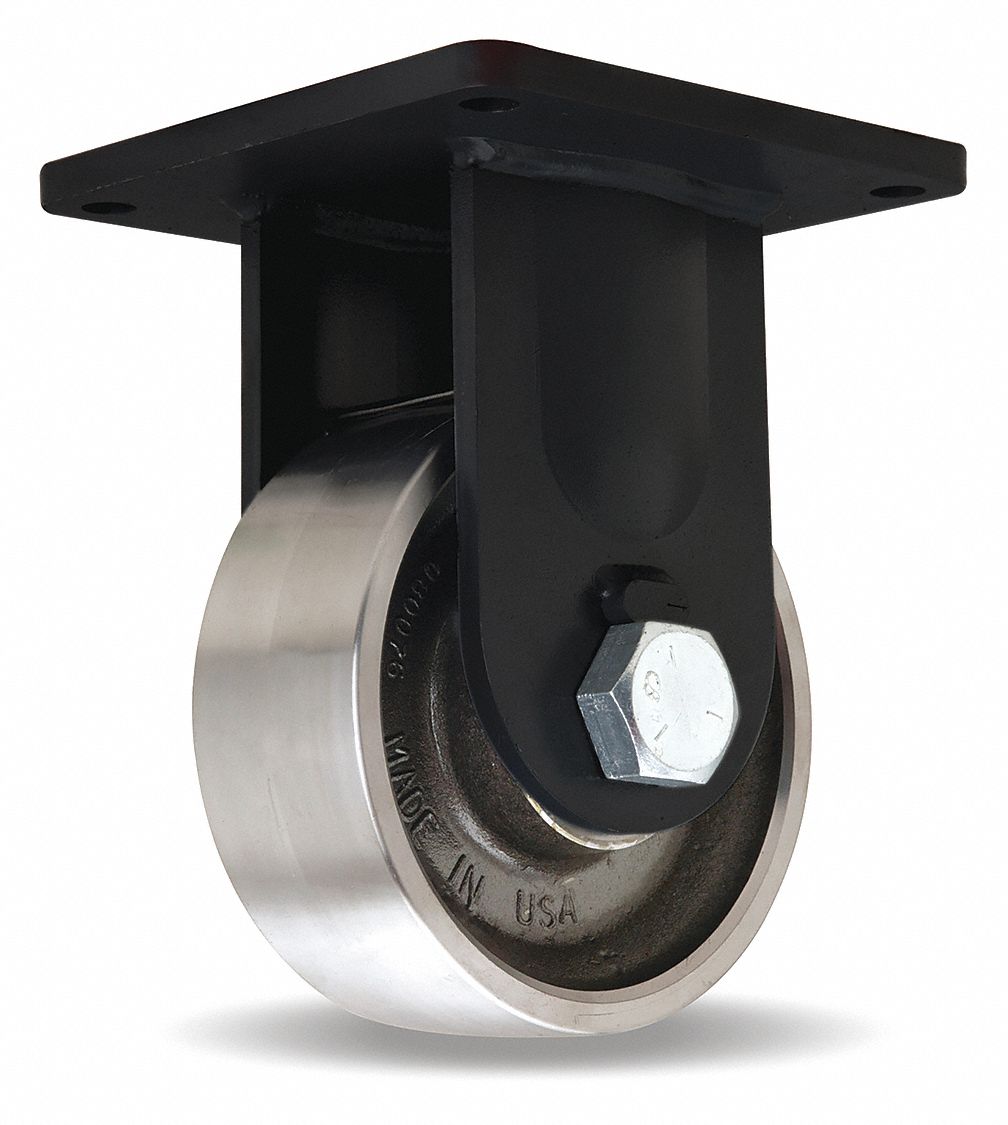 Plate Caster: Rigid, Steel, 8 in Wheel Dia, 3 in Wheel Wd, 11 in Mounting Ht, Extreme Duty