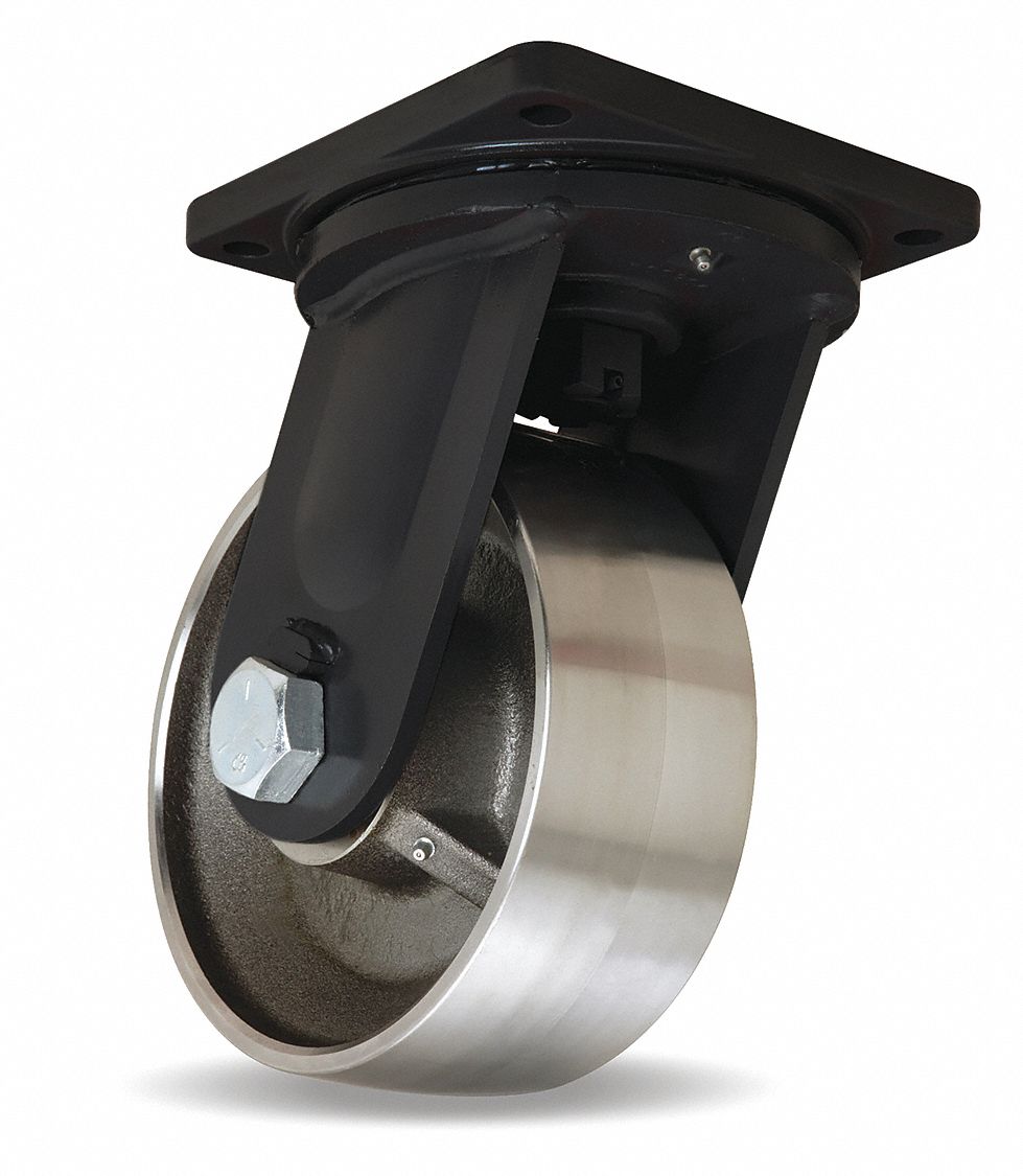 Plate Caster: Swivel, Steel, 10 in Wheel Dia, 4 in Wheel Wd, 13 in Mounting Ht, Square