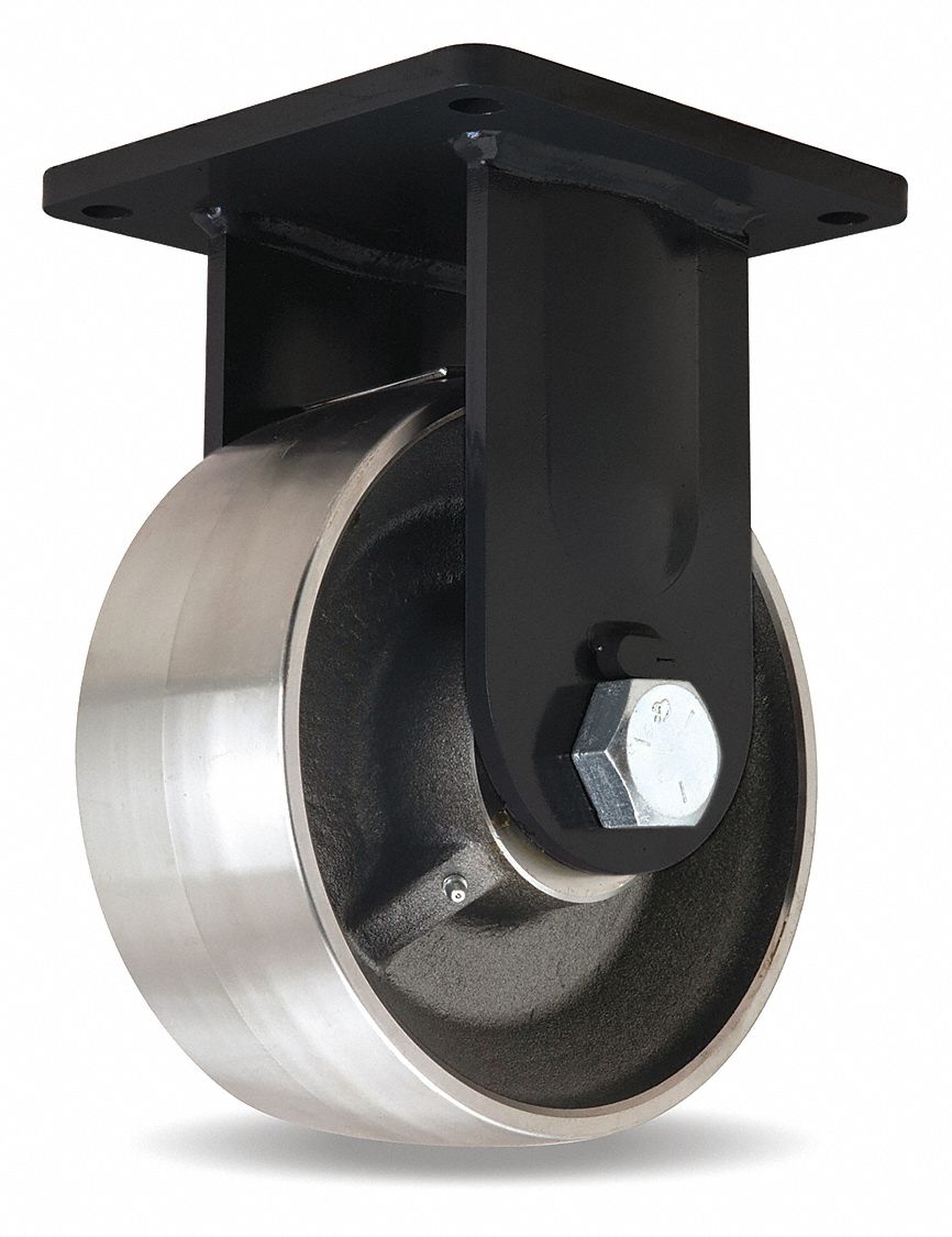 Plate Caster: Rigid, Steel, 10 in Wheel Dia, 4 in Wheel Wd, 13 in Mounting Ht, Extreme Duty