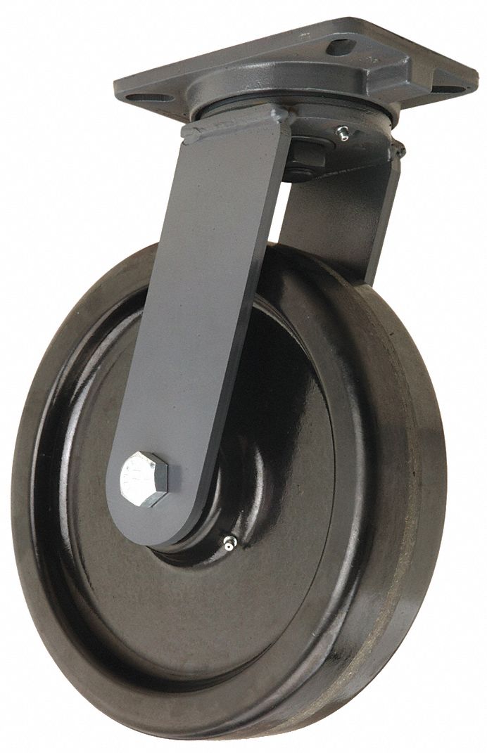 Plate Caster: Swivel, Side Brake, Phenolic, 12 in Wheel Dia, 3 in Wheel Wd, Slot, Rectangle