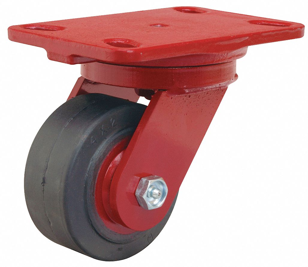 Plate Caster, Swivel, Rubber, 5 5/8"H