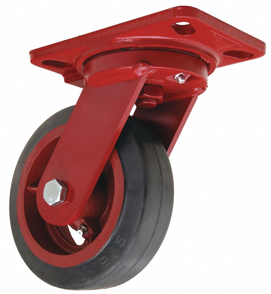 Plate Caster, Swivel, Rubber, 7 3/4"H