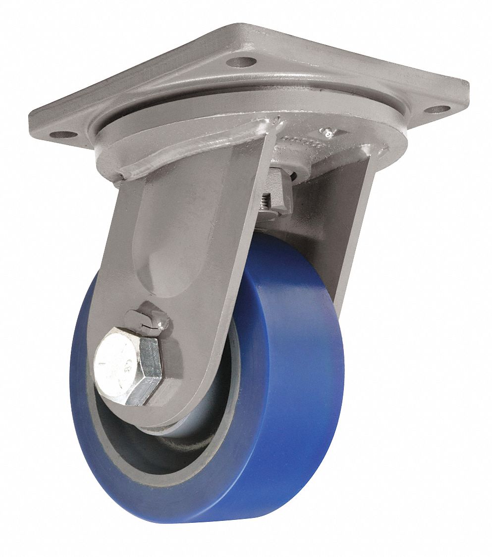 Plate Caster: Swivel, Face Brake, Steel, 8 in Wheel Dia, 3 in Wheel Wd, 11 in Mounting Ht