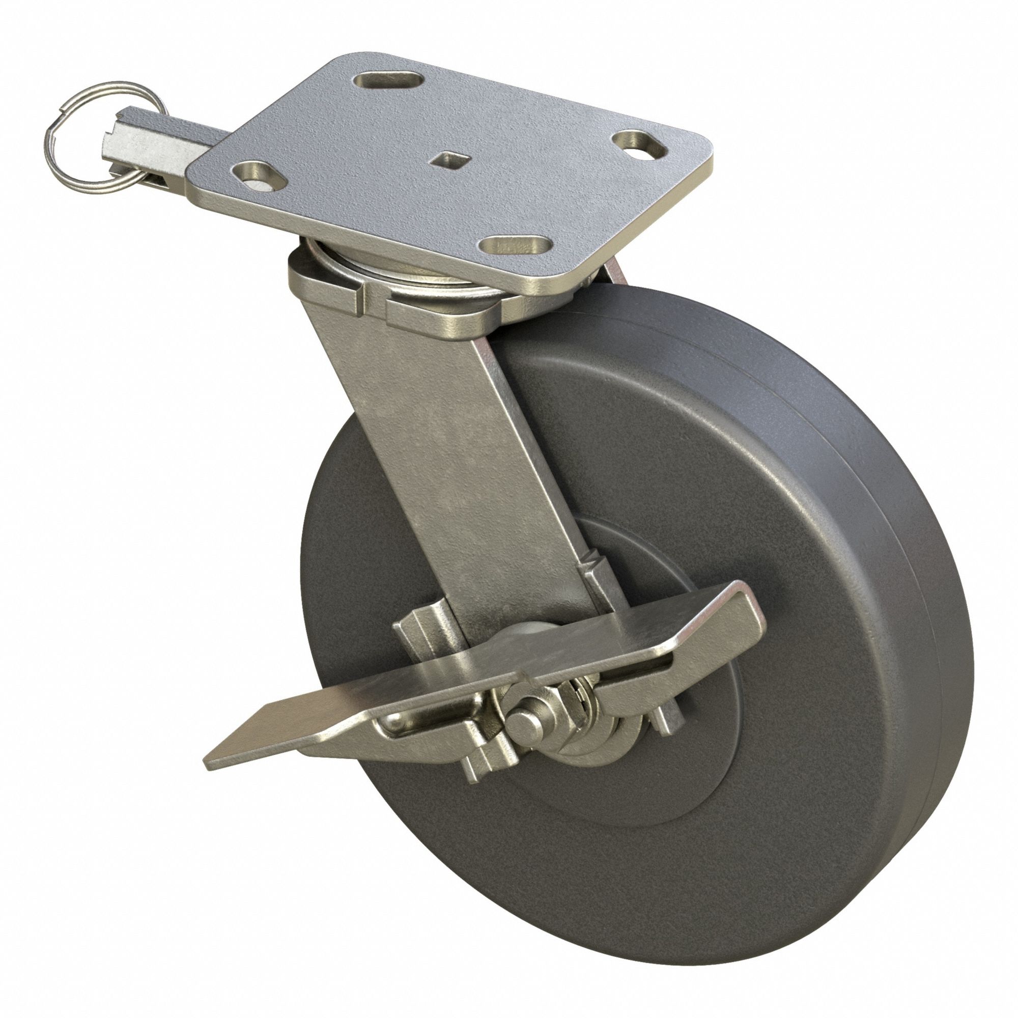 Plate Caster: Swivel, Nylon, 8 in Wheel Dia, 2 in Wheel Wd, 9 3/4 in Mounting Ht, Rectangle