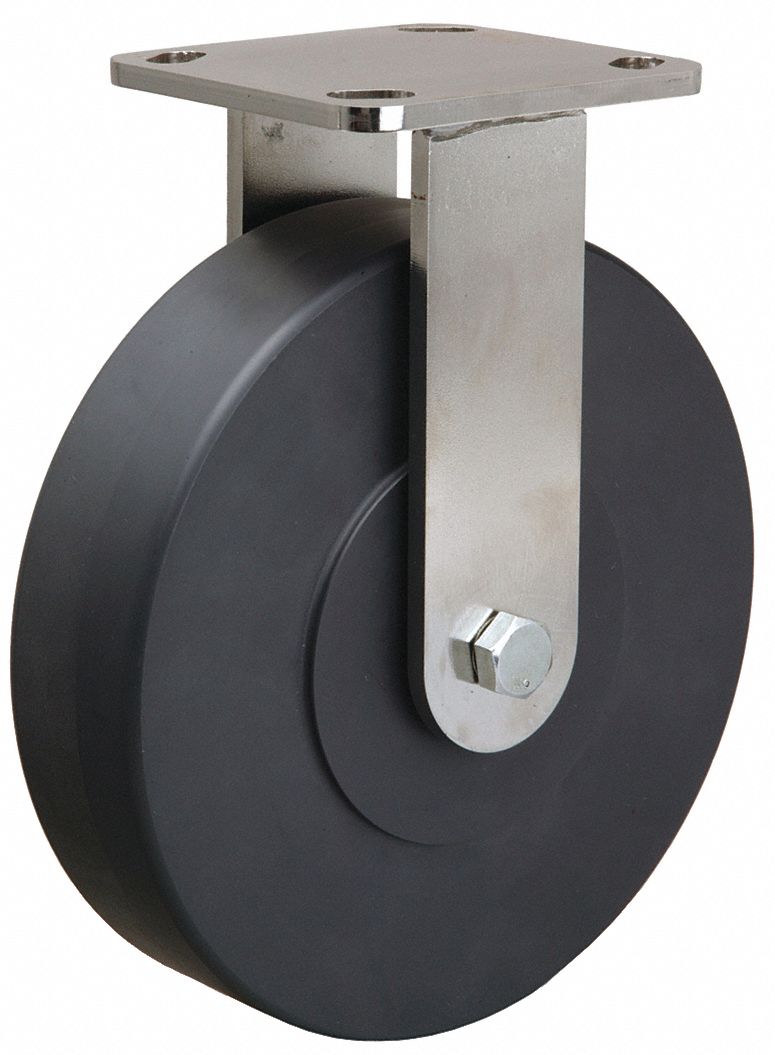 Plate Caster: Rigid, Nylon, 8 in Wheel Dia, 2 in Wheel Wd, 9 3/4 in Mounting Ht, Rectangle