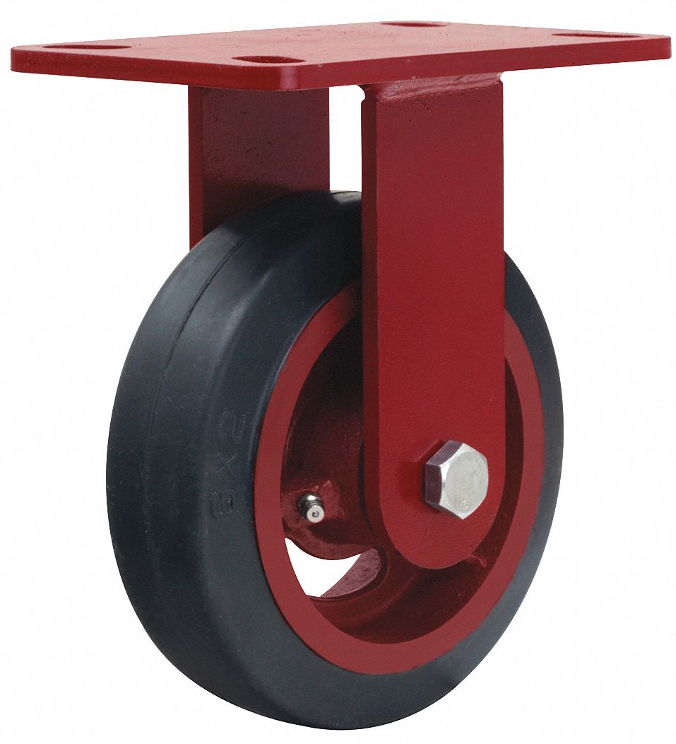 Plate Caster, Rigid, Rubber, 7 3/4"H