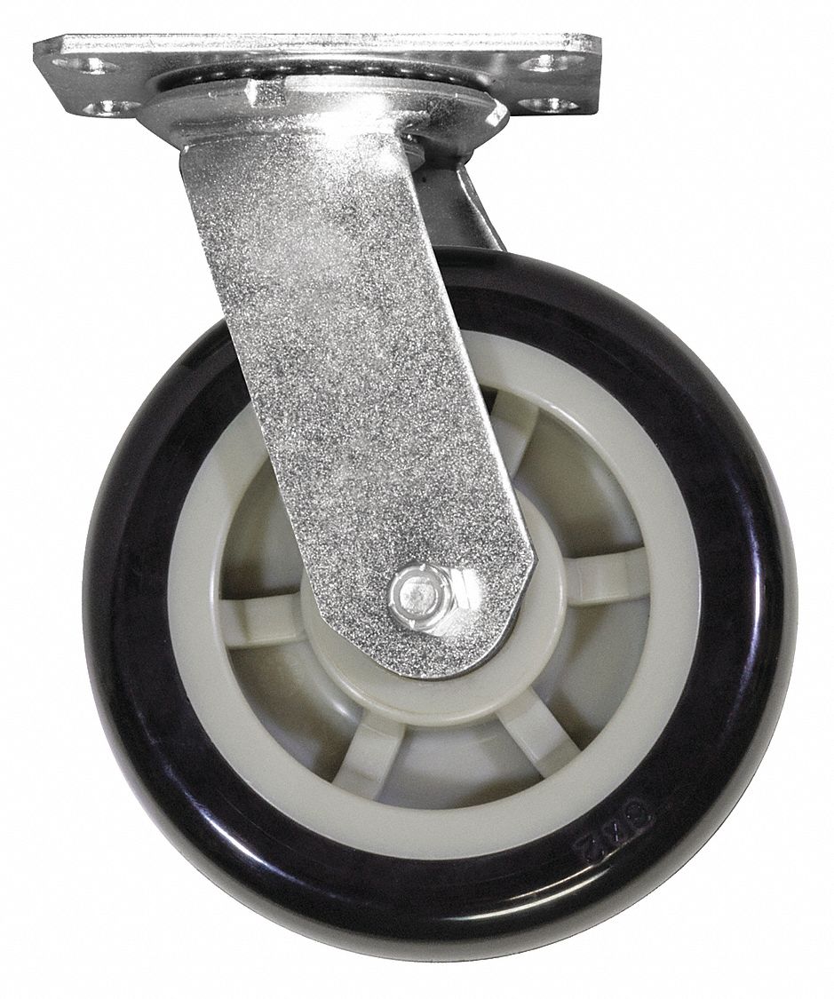 Swivel Plate Caster: 1, 000 lb Load Capacity, 7 1/2 in Overall Lg, 6 in Overall Wd, Steel
