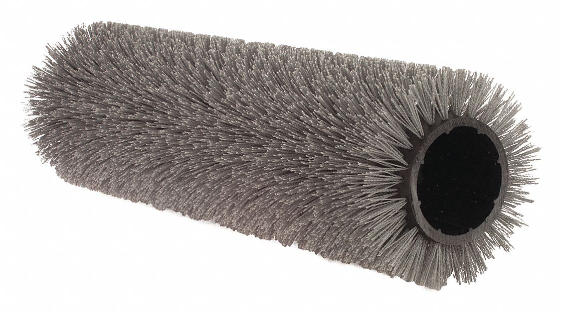 Floor Machine Brush: Cylindrical, 12 in Brush Dia, Polypropylene, Gray