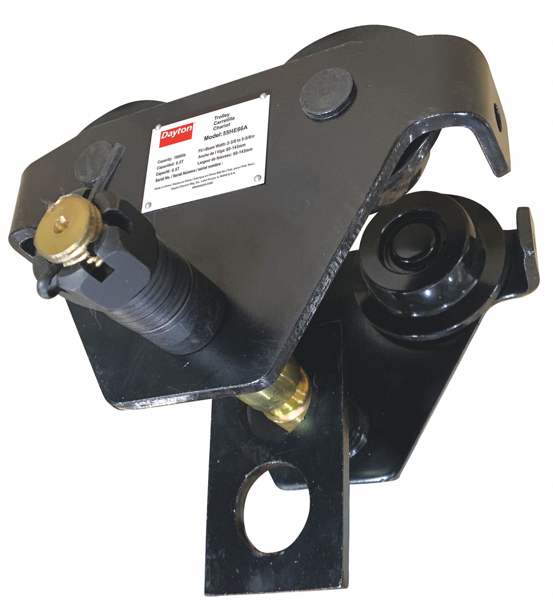 DAYTON Push Trolley, 1,000 lb Load Capacity, Fits Beam Flange W 23/8