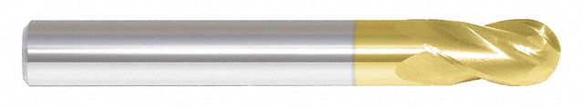 Ball End Mill: Carbide, TiN Coated, Double End, 4 Flute, 1/16" Mill Dia, 1/8" LOC