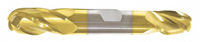 Ball End Mill: Carbide, TiN Coated, Double End, 4 Flute, 1/4" Mill Dia, 5/8" LOC