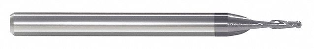 Ball End Mill: Carbide, AlTiN Coated, 2 Flute, 1/16" Mill Dia, 1" LOC, 2-1/2" OAL