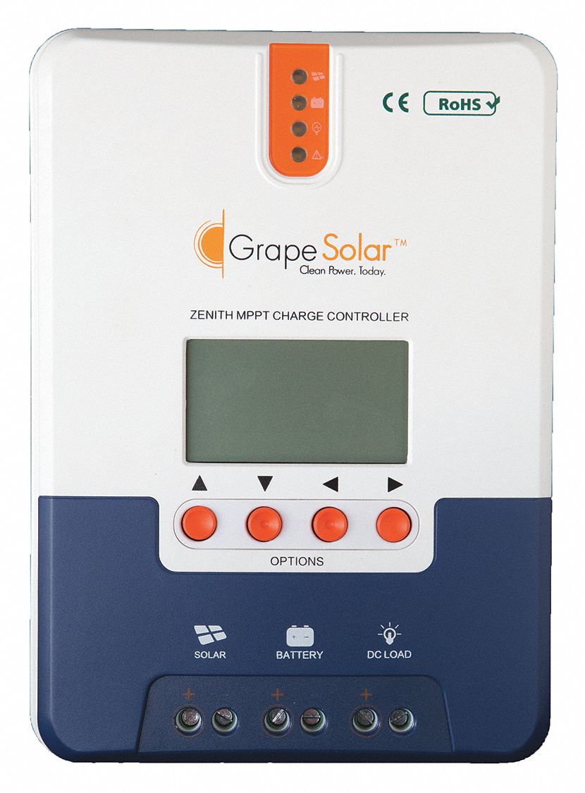 GRAPE SOLAR Solar Charge Controller, 100VDC, 20A 55HX53GSMPPT