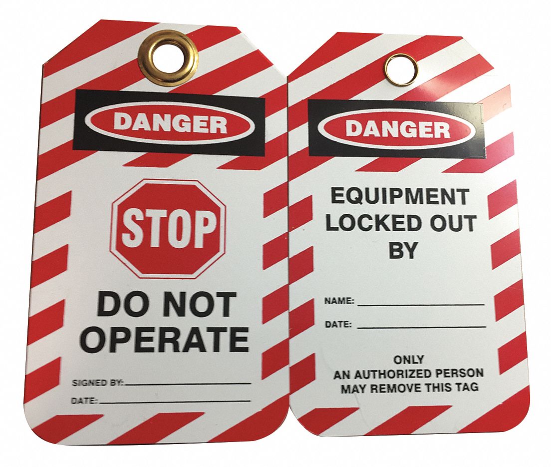 Lockout Tag: Danger, Danger Do Not Operate, Plastic, Date/Name/Signed By, Write-On Surface