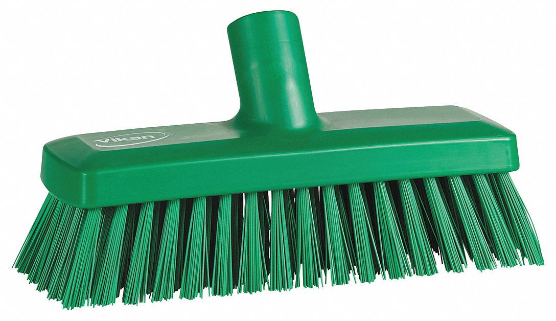 DECK AND WALL BRUSH HEAD, STIFF, POLYESTER, 8⅞ IN BRUSH L, 3 IN HEAD W, GREEN