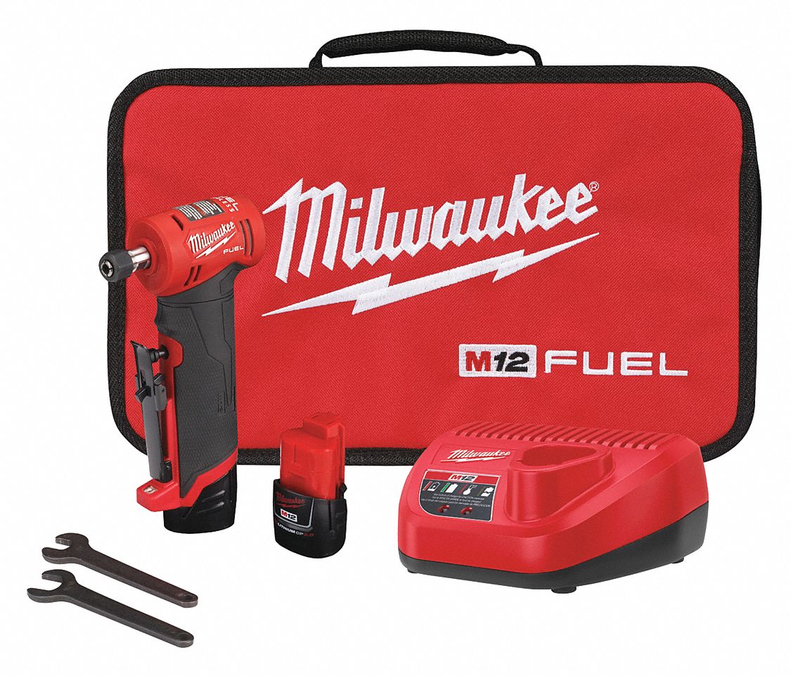 DIE GRINDER KIT, CORDLESS, ¼ IN, RIGHT-ANGLE, 12V DC, 24500 RPM, PADDLE, BRUSHLESS, 0.3 HP