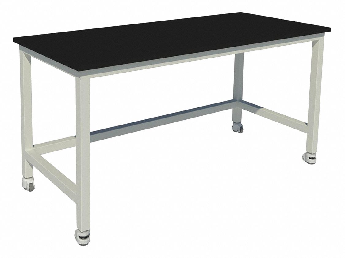 Heavy Duty Steel Table: 24 in Overall Wd, 36 in Overall Ht, 4 ft Overall Lg, Epoxy, Pearl White