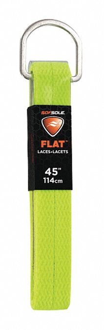 Boot and Shoe Laces: 84741, Neon Yellow, Polyester, 45 in Overall Lg, Flat, Tie, 1 PR