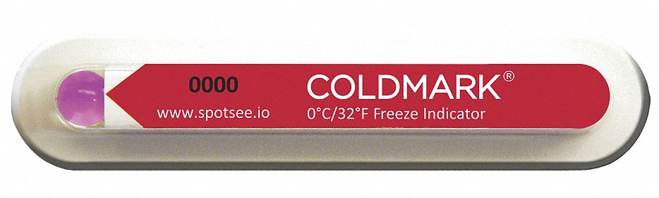 Temperature Indicating Label: 30 min Run-Out Time, 32°F to 32°F, 1 1/8 in Label Wd, 100 PK