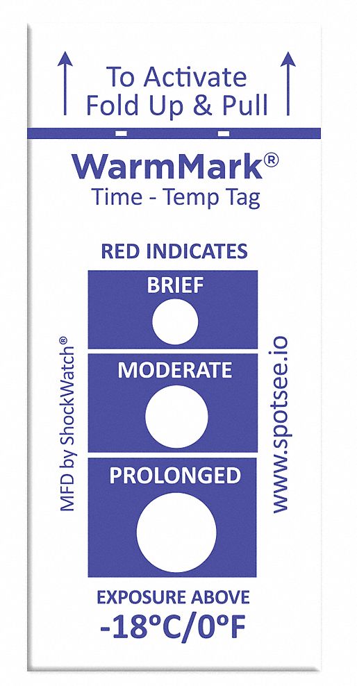 Temperature Indicator Label: 3/4 in Label Wd, 1 13/16 in Label Ht, -13° to 0°F, 100 Pack Qty, 100 PK