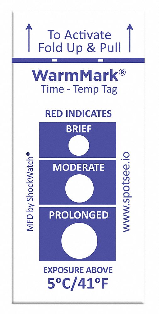 Temperature Indicator Label: 3/4 in Label Wd, 1 13/16 in Label Ht, -13° to 41°F, 100 PK